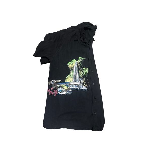 Jungles Black Waterfall Camp Shirt Modern Escapism Lyocell Button-Up (L) - Picture 3 of 6